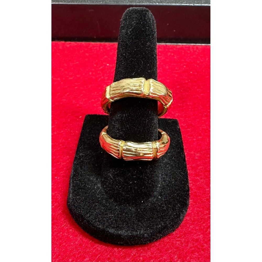 Vintage Karma Double Nuckle Ring Bamboo Design Gold Tone Size 5